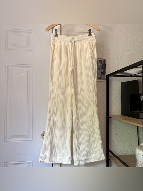 DONNI. Pants - DONNI. off white cream gauze wide leg pull on drawstring waist pants